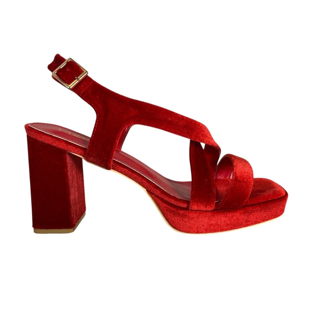 Camssoo Red Velvet Chunky Platform Heels Size 9.5 Going Out Hoco Prom Formal - Picture 4 of 12